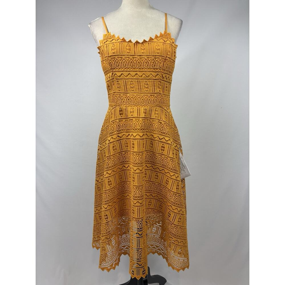 Dress the Population Brenna Midi Cocktail Dress Honey Yellow Gold Size Medium - Picture 3 of 15